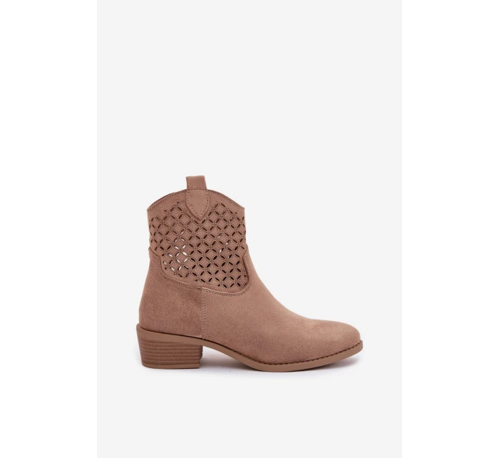 Dámské perforované kotníkové boty na podpatku Béžové model 22009787 - Boto
