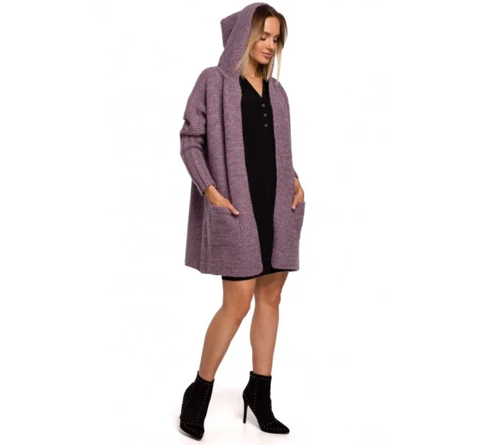 M556 Pletený sveter s kapucňou - vresová farba