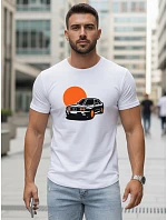 Pánske biele tričko s potlačou auta FashionStreet NX5091R