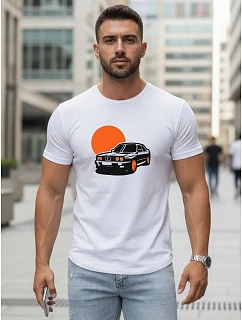 Pánske biele tričko s potlačou auta FashionStreet NX5091R