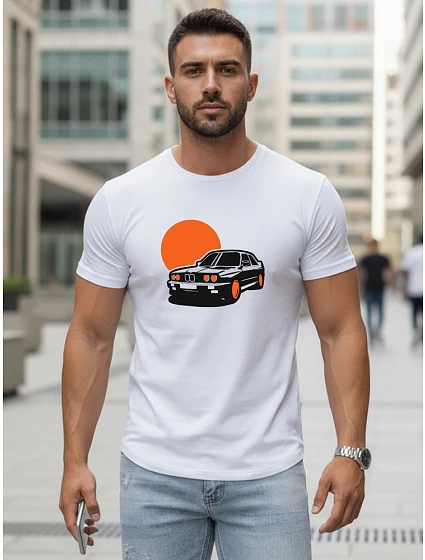 Pánske biele tričko s potlačou auta FashionStreet NX5091R