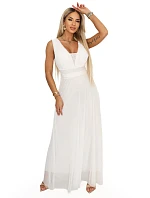 Dlouhé maxi šaty s  a hlubokým výstřihem ecru barva model 22079727 - numoco basic