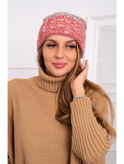 Pola fleecová čiapka K267 červená + svetlo béžová