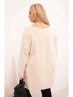 Dámská blůza Plus Size asymetrická s dlouhým rukávem béžová