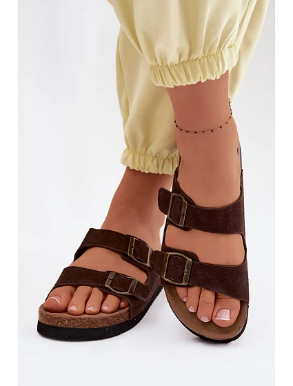 Dámske kožené semišové papuče s elastickými pásmi Chocolate Rosaliae Dámske kožené semišové papuče s elastickými pásmi Chocolate Rosaliae