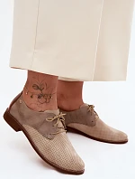 Kožené dámske elegantné šnurovacie čižmy Zazoo 4238 Beige-brown