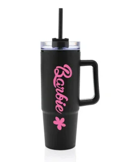 BARBIE - černý cestovní hrnek s průhledným víčkem 900 ml