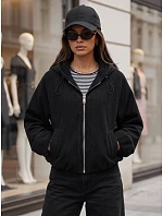 Dámska oversizeová kordová bunda s kapucňou, čierna, FashionStreet TY6062 Dámska oversizeová kordová bunda s kapucňou, čierna, FashionStreet TY6062