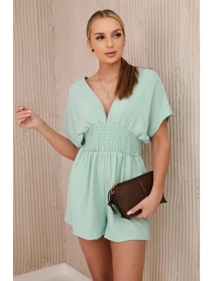 Kombinéza s volánikmi v páse tmavá mentolová