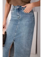 Dámská midi džínová sukně s rozparkem vpředu džínová