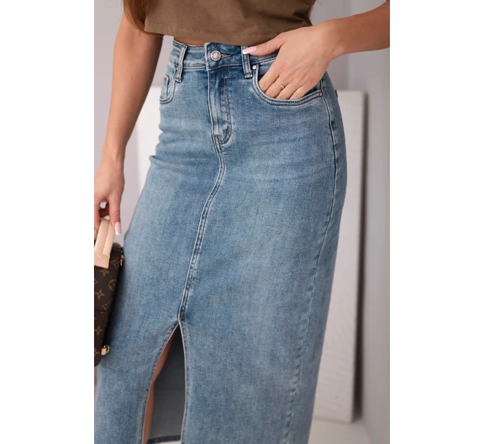 Dámská midi džínová sukně s rozparkem vpředu džínová