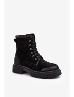 Zdobione Botki Workery Damskie Na Suwak Czarne Santelia Zdobione Botki Workery Damskie Na Suwak Czarne Santelia