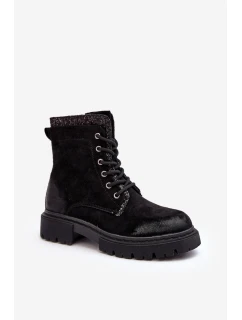 Zdobione Botki Workery Damskie Na Suwak Czarne Santelia