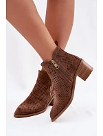 Dámské perforované kotníkové boty model 22100109 Hnědé - VINCEZA