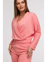 Široké kalhoty s předními  korálová barva model 21047265 - BeWear