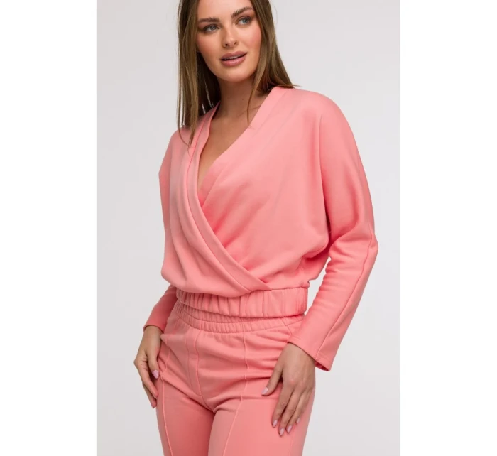 Široké kalhoty s předními  korálová barva model 21047265 - BeWear