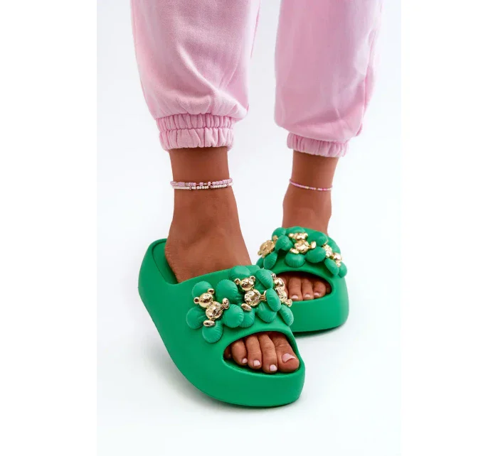 Dámske penové papuče s ozdobou na hrubej podrážke, zelené Bremavia