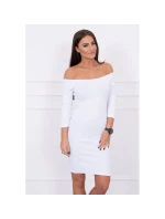 Dámské mini vroubkované šaty 8974 Bílá - K-Fashion