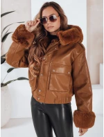 Dámska kožená bunda s kožušinou hnedá FashionStreet TY5129