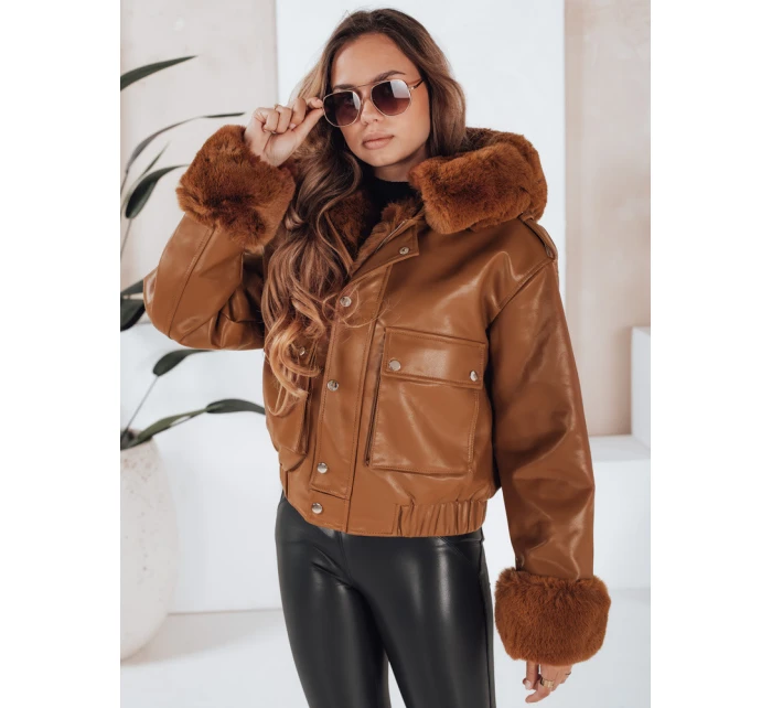 Dámska kožená bunda s kožušinou hnedá FashionStreet TY5129