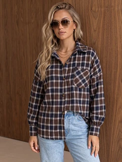 Dámska flanelová košeľa s kockovaným vzorom, hnedá, FashionStreet DY0510