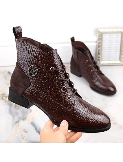 W hnědé lakované zateplené boty s model 22389866 - FILIPPO
