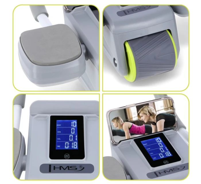 KA08 SIVÁ ABS AUTOMATICKÉ BRUŠNÉ SVALOVÉ CVIČENIE KOLESO S LCD DISPLEJOM A NABÍJANIE HMS