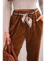 Dámské kalhoty z viskózy s model 21774713 pásem camelová - K-Fashion Dámské kalhoty z viskózy s model 21774713 pásem camelová - K-Fashion