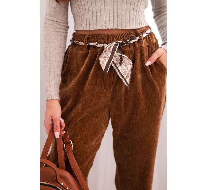 Dámské kalhoty z viskózy s model 21774713 pásem camelová - K-Fashion Dámské kalhoty z viskózy s model 21774713 pásem camelová - K-Fashion