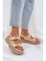 Eko kožené sandály s přezkami béžové model 21684627 - Boto
