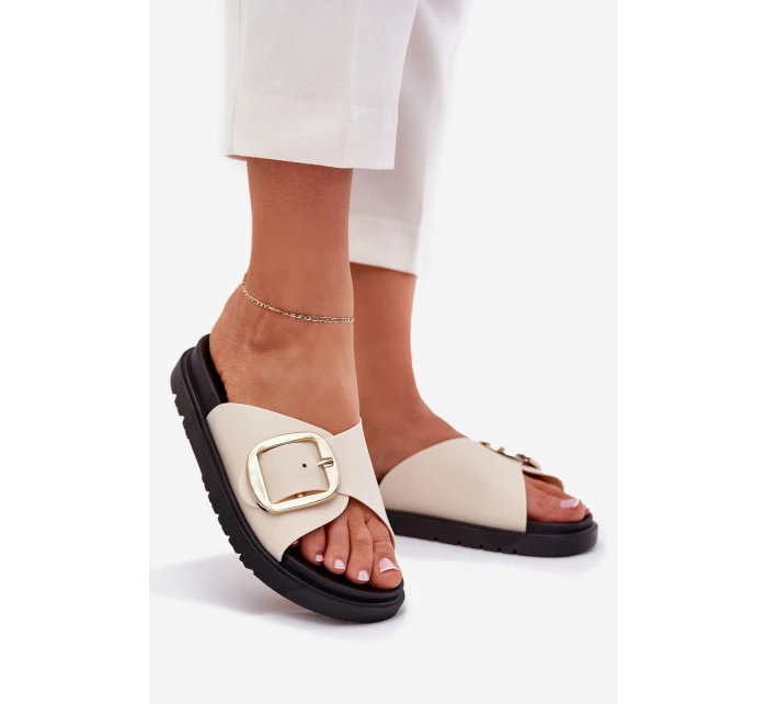 Dámské sandály na platformě se zlatou sponou béžové model 21702692 - Boto Dámské sandály na platformě se zlatou sponou béžové model 21702692 - Boto