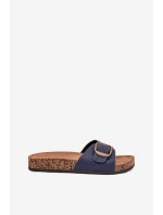 Klapki Damskie Na Korkowej Platformie Z Klamrą Granatowe Vianara Klapki Damskie Na Korkowej Platformie Z Klamrą Granatowe Vianara