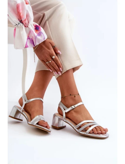 Dámske sandále na nízkom podpätku z ekokože Sergio Leone Silver Dámske sandále na nízkom podpätku z ekokože Sergio Leone Silver