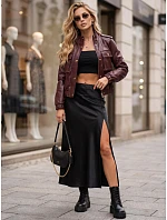 Dámska kožená bomberová bunda na prechodné obdobie, vínová, FashionStreet TY5873