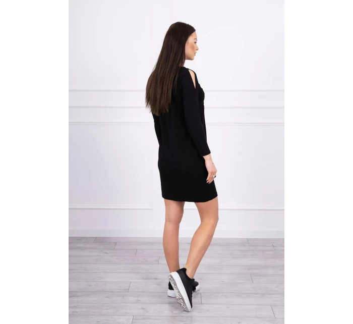 3D grafické šaty s perlami čiernej