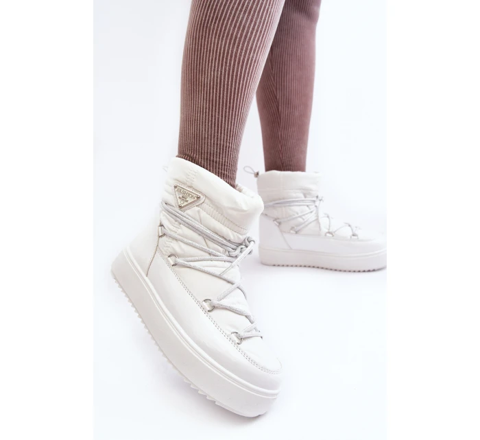 Dámské sněhule na platformě s vázáním bílé model 21641618 - Boto Dámské sněhule na platformě s vázáním bílé model 21641618 - Boto