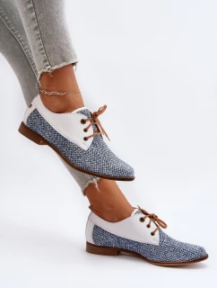 Skórzane Półbuty Damskie Na Płaskim Obcasie Maciejka 06461-17 Niebieskie