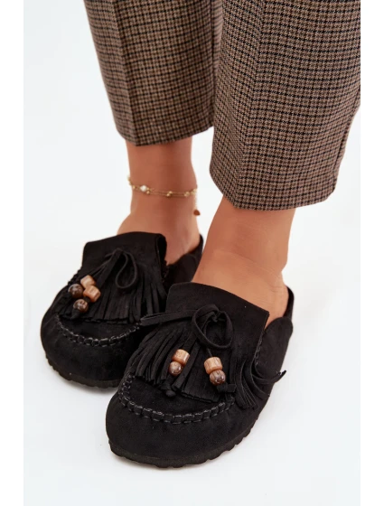 Dámske papuče Mule so strapcami a korálkami Black Belissa Dámske papuče Mule so strapcami a korálkami Black Belissa