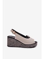 Kožené sandály na platformě S.Barski LR61-7010 Béžové