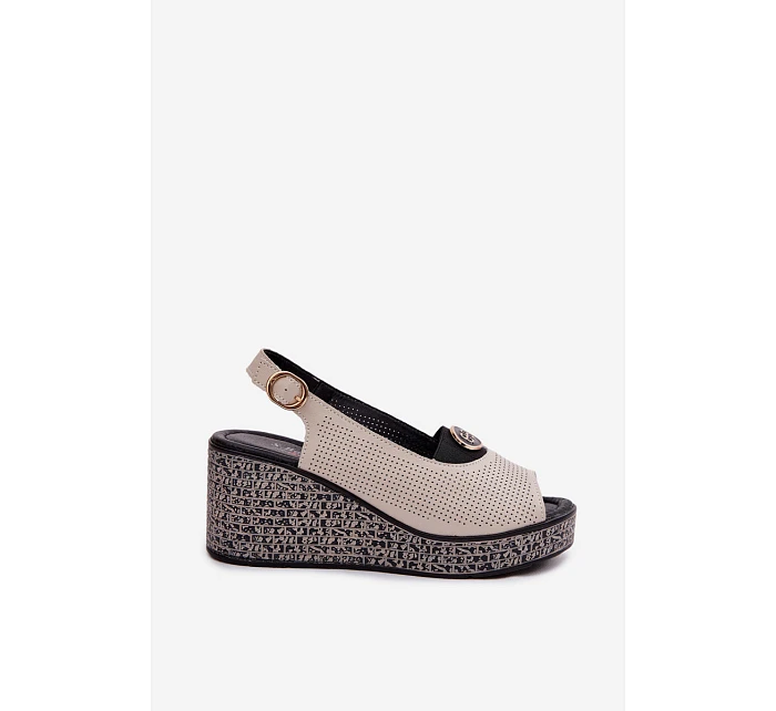 Kožené sandály na platformě S.Barski LR61-7010 Béžové
