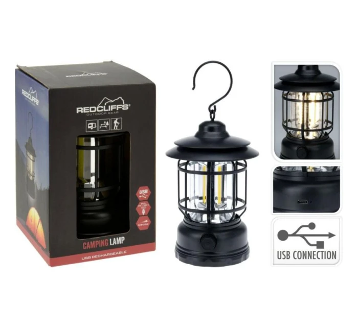 KEMPINGOVÁ BATERKA ČIERNA 18CM USB NABÍJANIE REDCLIFFS