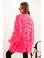 Dámský kardigan s třásněmi a volným střihem neonově růžový