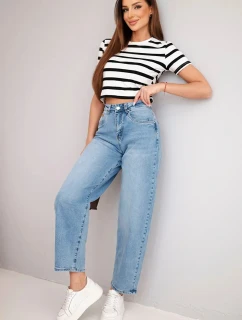 Dámske skater nohavice s vysokým pásom a voľnými nohavicami modré džínsy