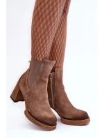 Zamszowe Botki Na Słupku Brązowe Lemar Liresa