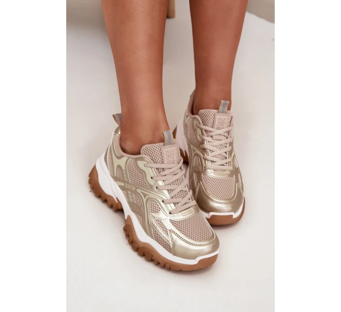 Buty Sportowe Sneakersy Damskie Big Star SS274014 HI-POLY SYSTEM Beżowo-Złote Buty Sportowe Sneakersy Damskie Big Star SS274014 HI-POLY SYSTEM Beżowo-Złote