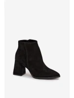 Botki Z Naturalnego Zamszu Obcas Słupek Ocieplane Czarne Zazoo 3128