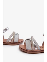 Lesklé strieborné detské sandále so suchým zipsom Delphina Lesklé strieborné detské sandále so suchým zipsom Delphina