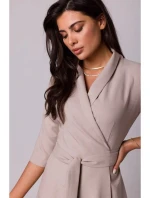 Zavinovací šaty se šálovým límcem model 21253417 béžové - BeWear