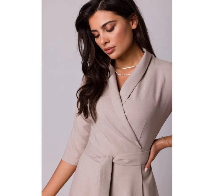Zavinovací šaty se šálovým límcem model 21253417 béžové - BeWear