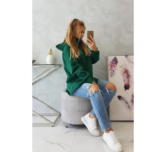 Zateplená mikina so zipsom na chrbte tmavo zelená